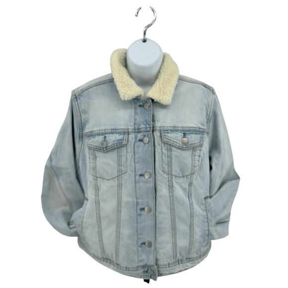 Universal Thread Jacket WMNS L Denim Sherpa-Collar Button Front Trucker Coat - Picture 6 of 10